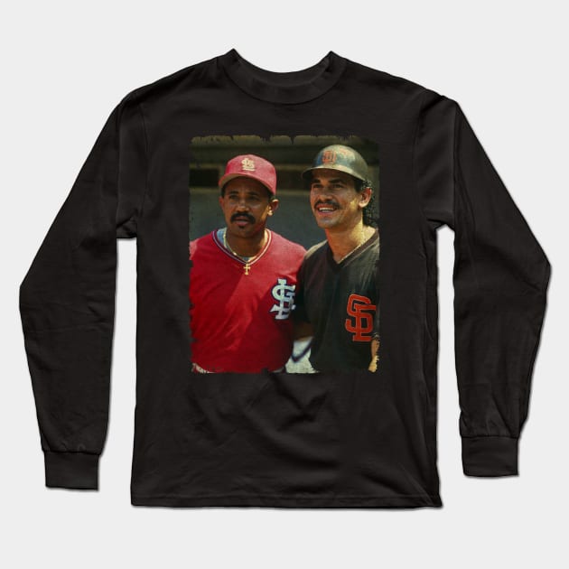 Benito Santiago in St. Louis Cardinals and Tony Pena in San Diego Padres Long Sleeve T-Shirt by PESTA PORA